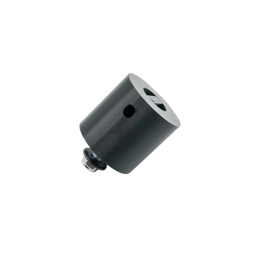 Altangle Starlink Mini pole mount adapter on a white background, angled to show the keyed top slot and the carriage bolt and lock nut at its base